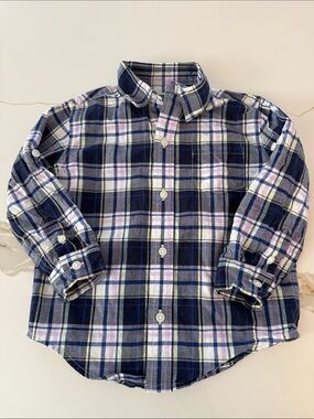 Janie and Jack Navy Plaid Button-Down Shirt with White, Blue and Light Purple